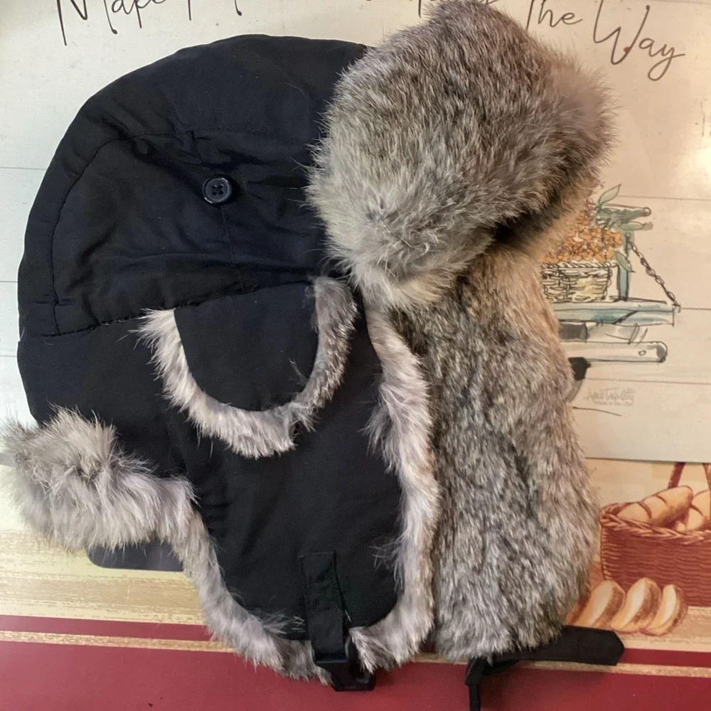 Yukon Tracks | Rabbit Fur Trapper Hat | Black | Youth Large |Unisex
